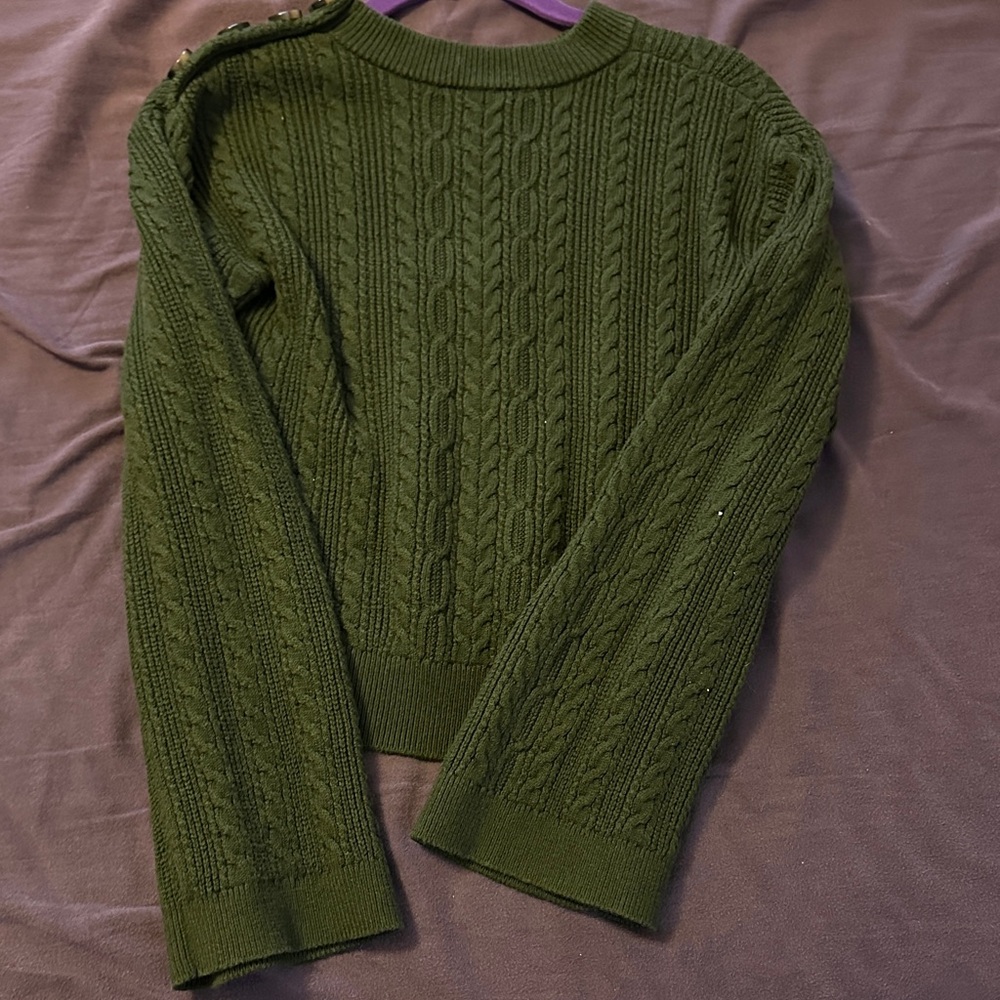 Sezane Olive Cable Knit Sweater